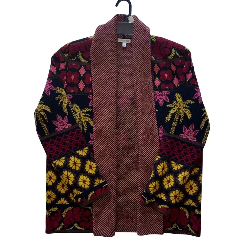 Johnny Was Parker Cardigan Womens Medium Red Palm Tree Floral Colorful Tropical